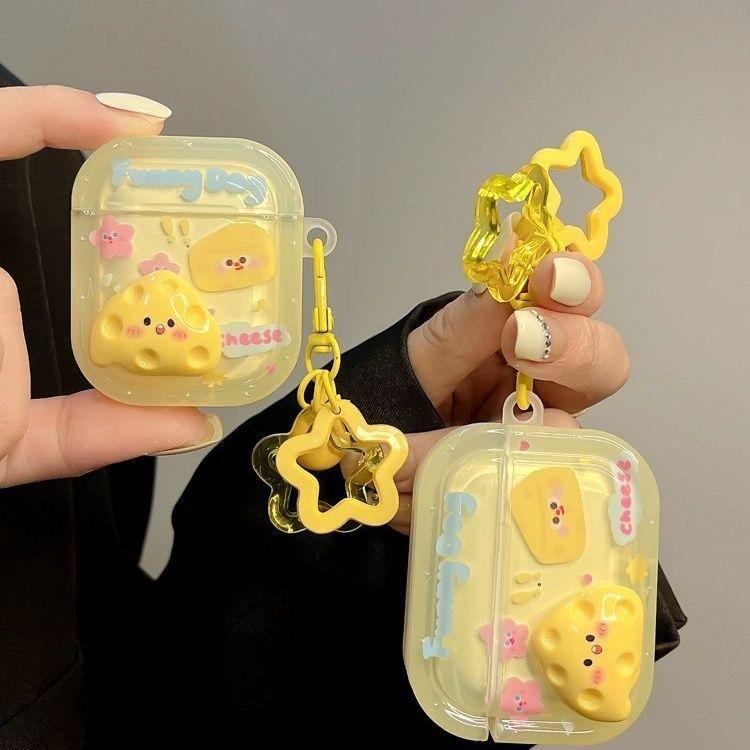 

Cartoon Yellow Cream Cheese Bread Earphone Case for AirPods Pro 3 2 Headset Protective Cover For Air Pods 4 3 2 1 With Cartoon Cheese Star Pendant airpods Pro3