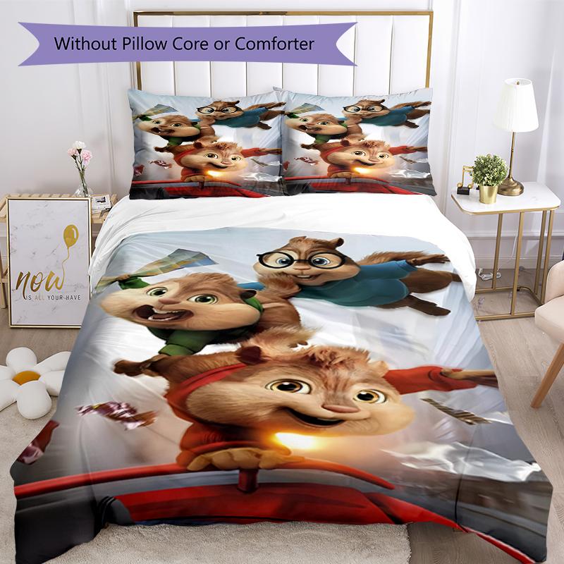 3-teiliges Alvin und die Chipmunks Bettwäsche-Set Bettbezug Verschluss Enthält 1 Bettbezug & 2 Kissenbezüge, Weich und Bequem für Alle Jahreszeiten.