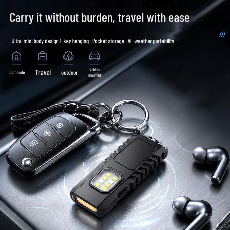 COB USB-Rechargeable Keychain Work Light with Pen Clip - Portable Emergency Repair Flashlight