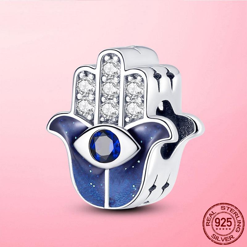 Lucky Charm Copper Protective Hamsa Hand Dangle Charm Beads Fit Pandora Bracelet Copper Jewelry