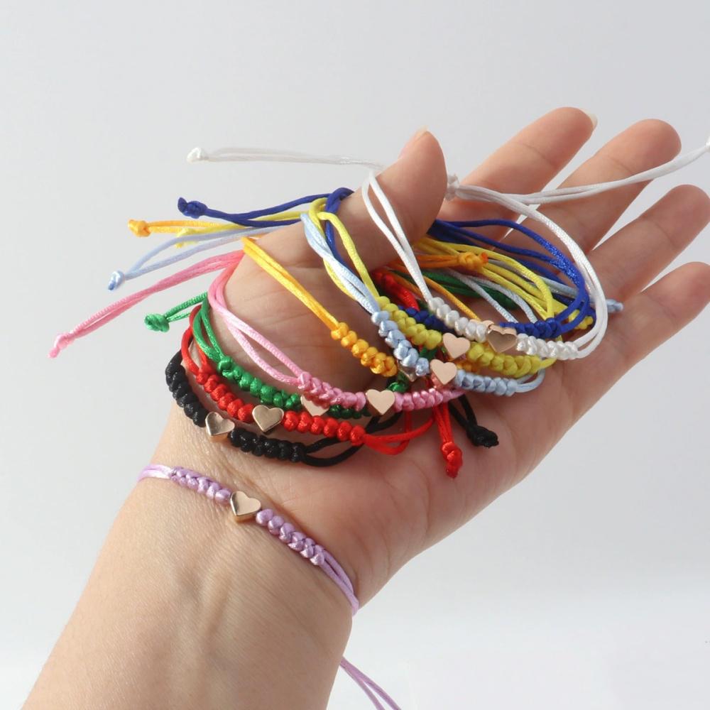 Hot Golden Silvery Heart Braided Rope Adjustable Bracelet Unisex Trendy Fashion Simple Versatile Couple Jewelry Gift Wholesale
