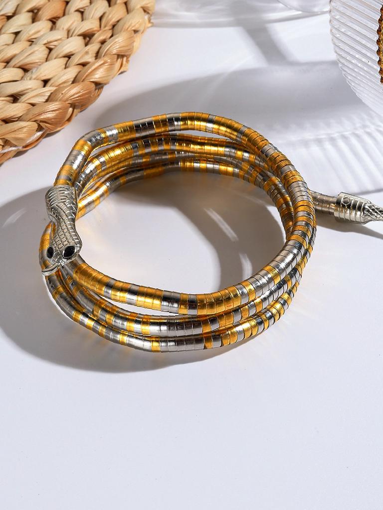 Punk Multilayer Metal Alloy Gold Black Color Cool Bendy Snake Necklace Bracelet for Women Men Chunky Jewelry