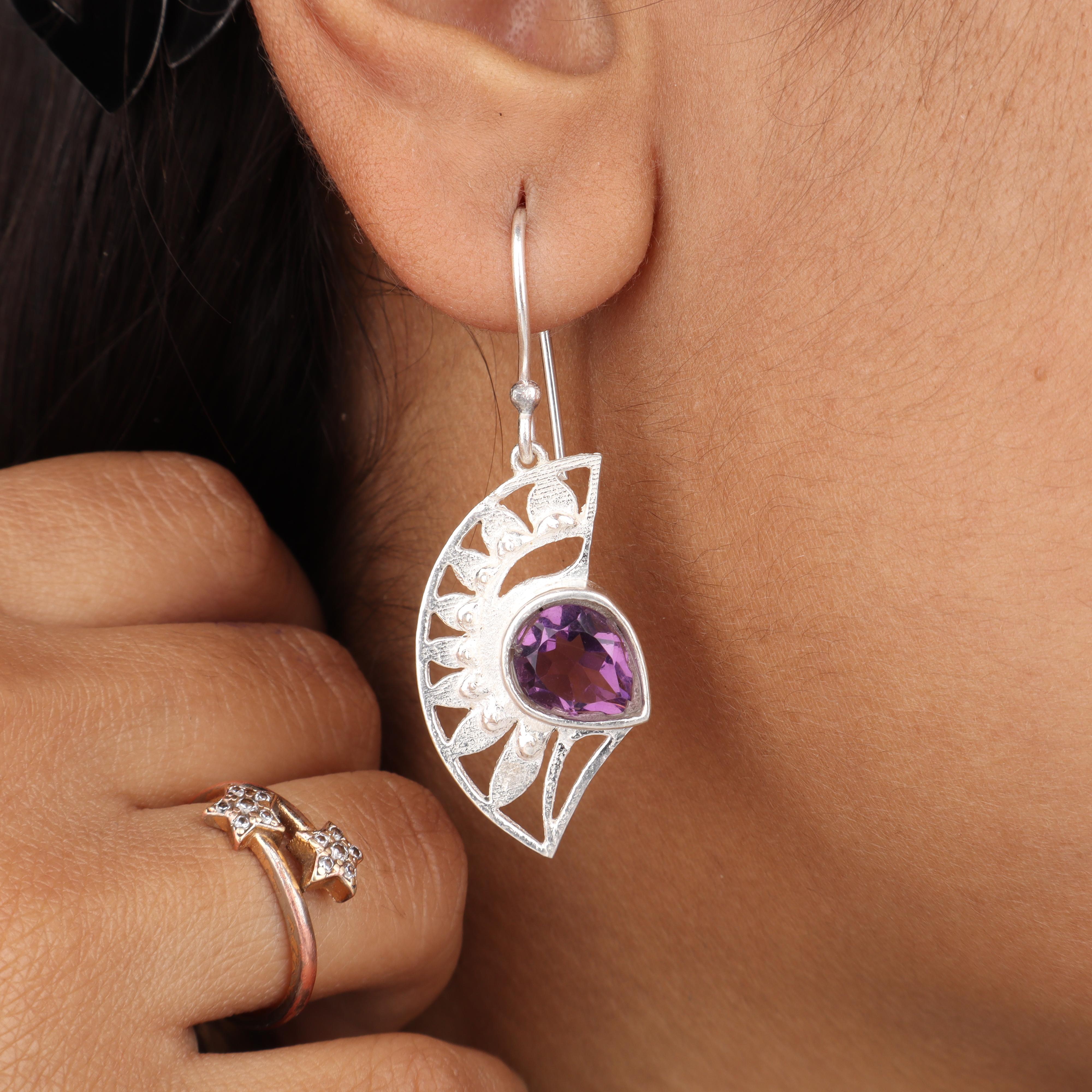 

Natural Amethyst Gemstone 925 Sterling Silver Women Jewelry Dangle Earrings 1.5 Gift For Women CE-26-11