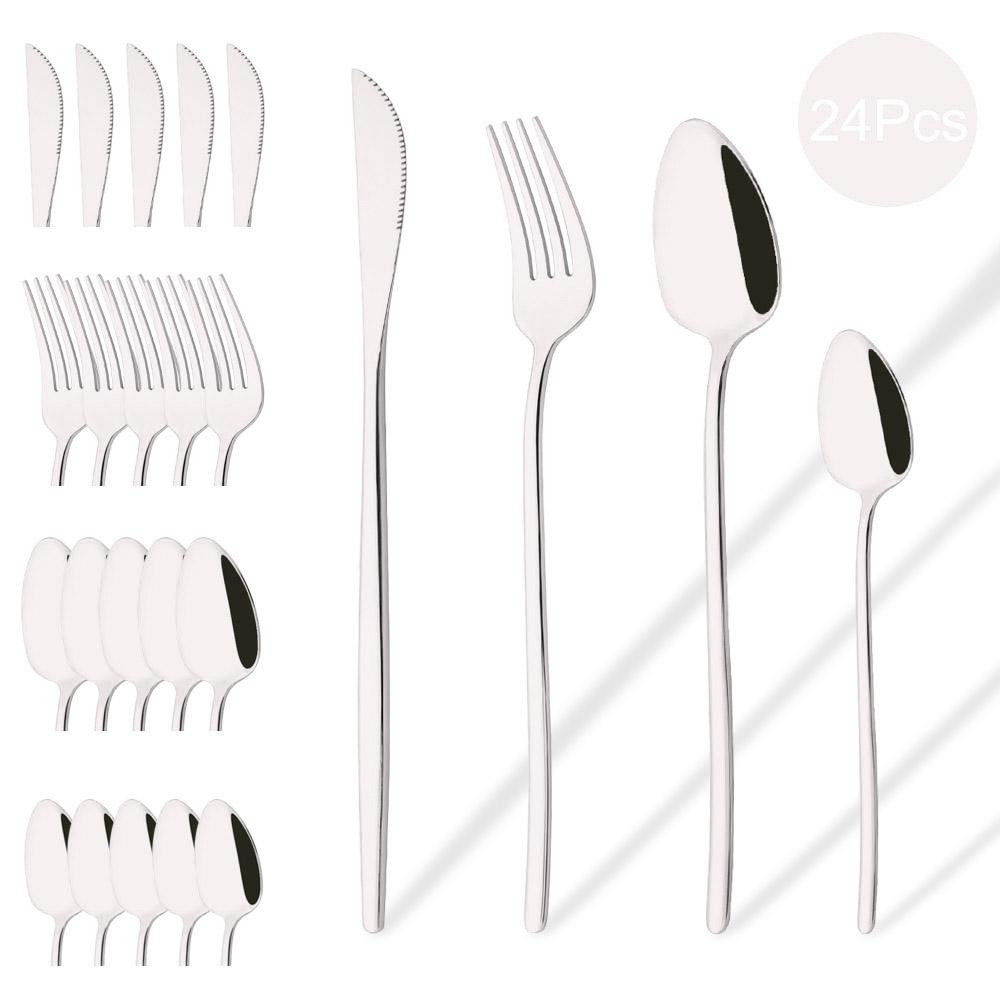 Zestaw sztućców Western 24-częściowy zestaw stołowy Naczynia ze stali nierdzewnej Czarny Srebrny Łyżka Widelec Nóż Zestaw obiadowy Sztućce domowe
