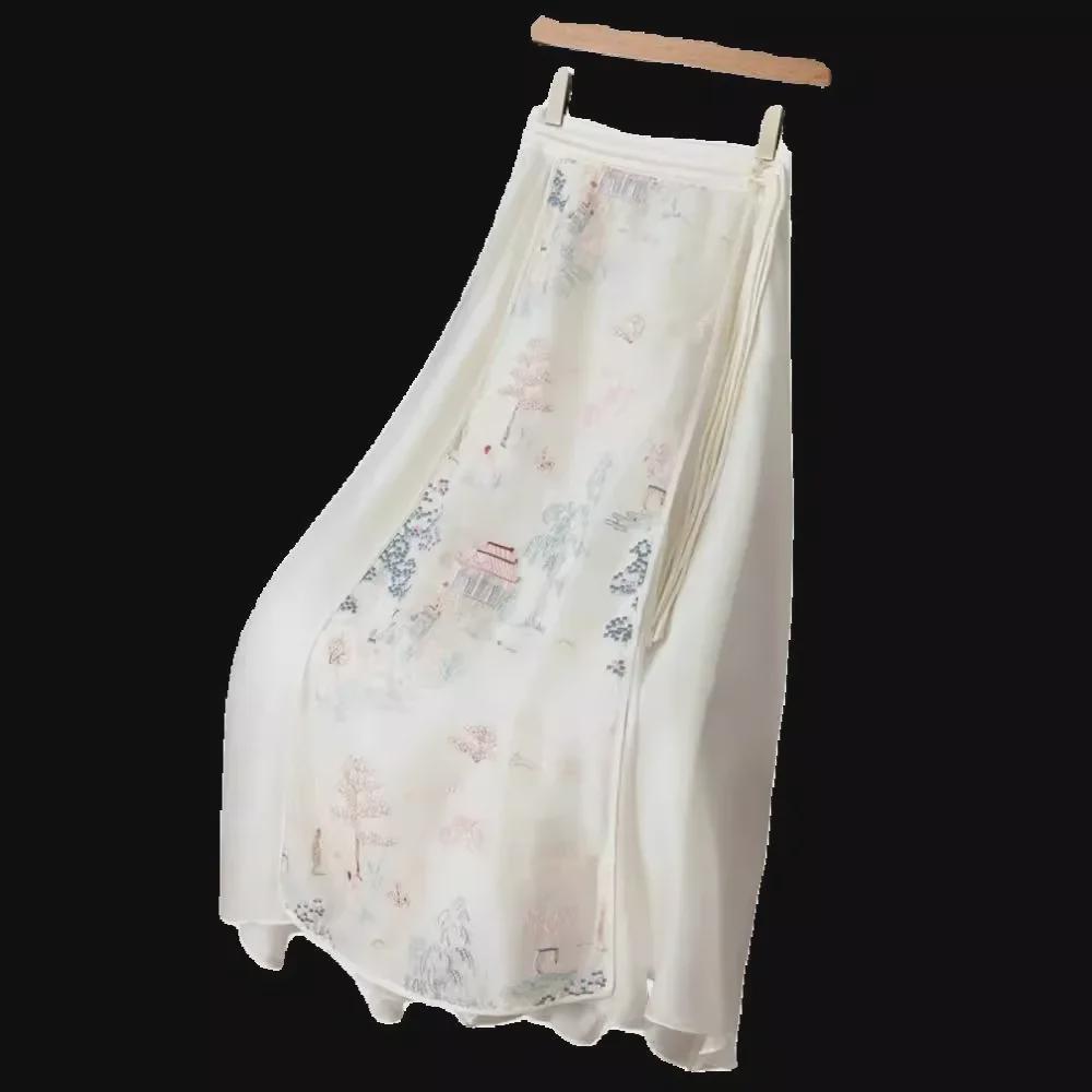 Exquisite Chinese Landscape Embroidery Hanfu Skirt with Organza Mesh