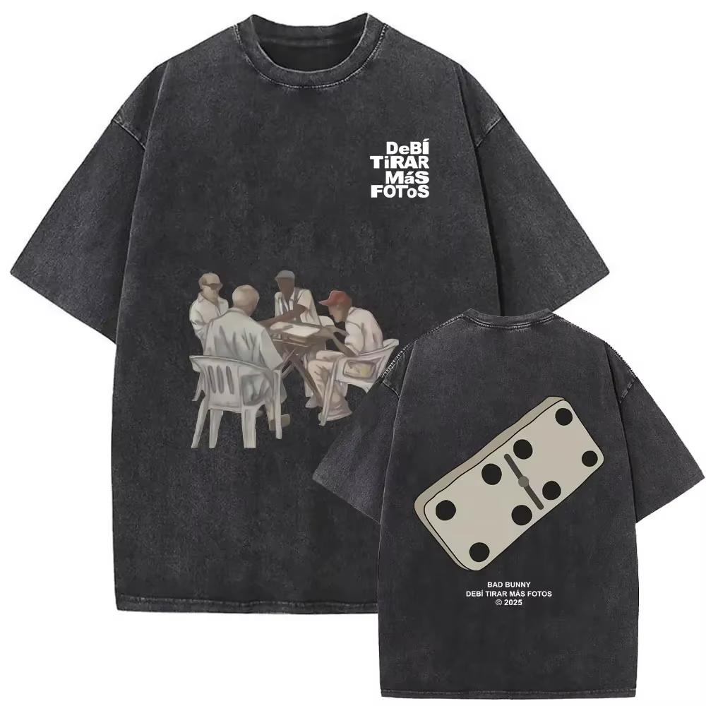 Camiseta Gráfica Bad Bunny Un Verano Sin Ti Vintage Lavada Moda Masculina Oversize Streetwear Femenina Camisetas de Algodón de Alta Calidad