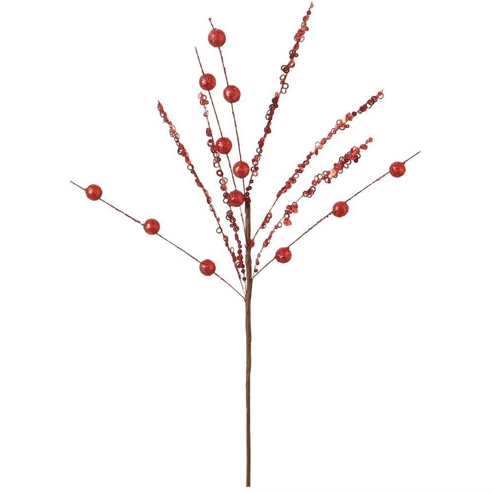 Gold Red Pink Christmas Tree Picks Glitter Coated Beaded Twigs Floral Branches Holiday Party
