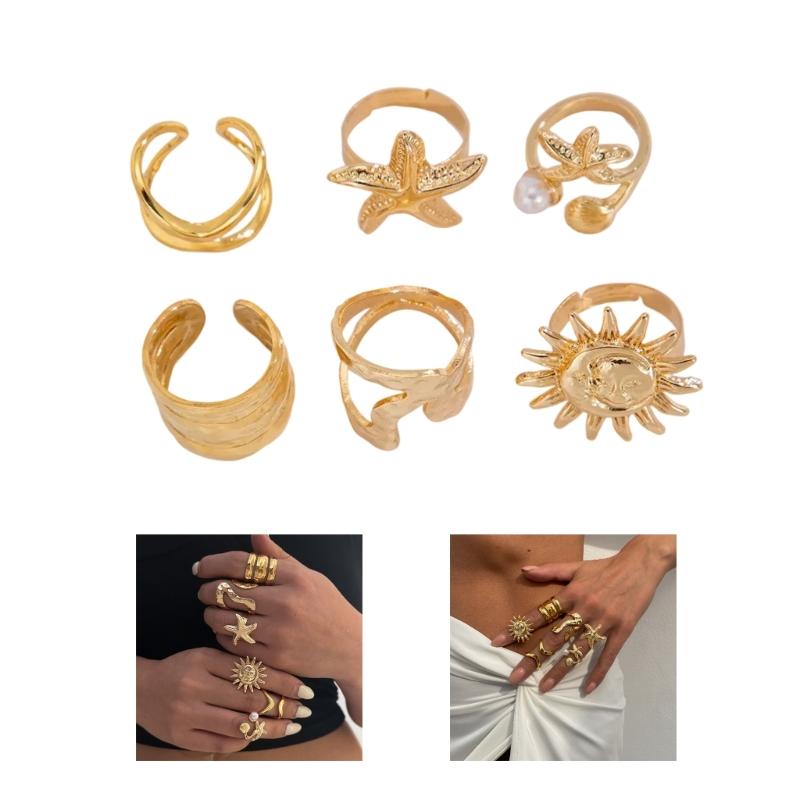 4Pcs Set Creative Scallops Starfish Open Rings for Women and Men Adjustable Knuckles Jewelry In Gold/Silver Color