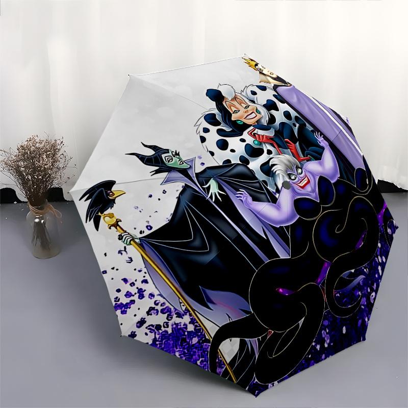 Disney VillainsDisney Automatic Open/Close Fashion umbrella - Cute Umbrella with Cute Design, Portable 3-Fold Compact Umbrella for Men & Wom