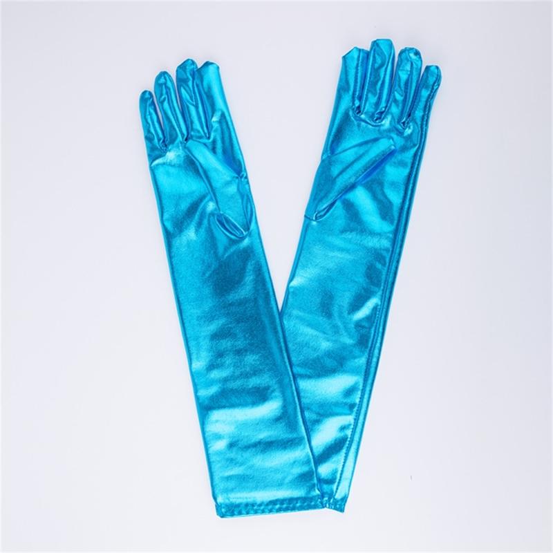 Women Faux Leather Sparkly Metallic Long Gloves for Evening Costume Party Dance