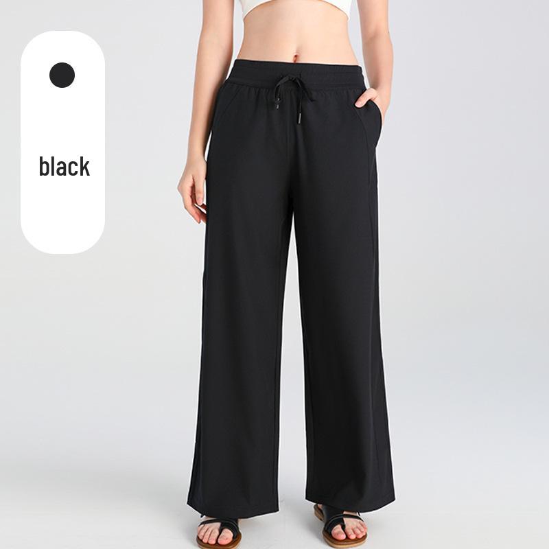 Damen Sommer Yoga Hose mit Hohem Bund, Weiter Beinform, Sonnenschutz und Taschen