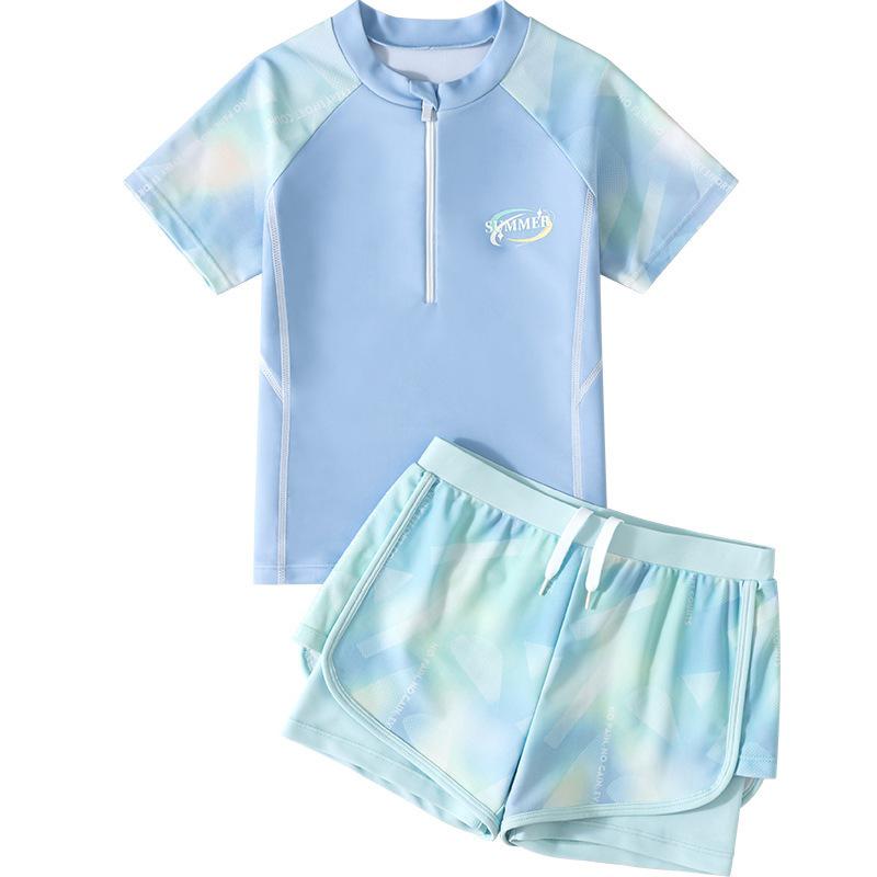 Girls' Summer Two-Piece Swimwear with Sun Protection for Middle and Big Kids