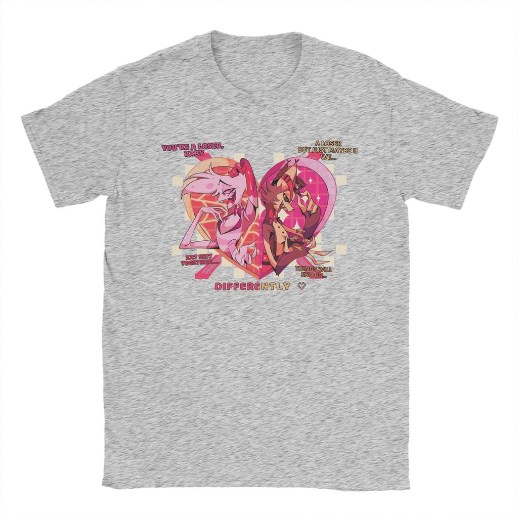 Men T-Shirt Angel & Husk Loser Baby Hazbins Hotels Novelty 100% Cotton Tee Shirt Short Sleeve  T Shirts Round Collar Tops Unique