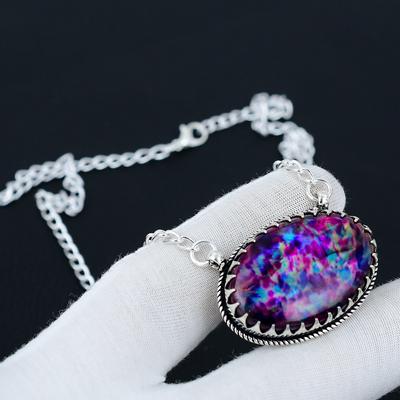 Colorful Labradorite Gemstone Jewelry Necklace, Dyed Labradorite 925 Sterling Silver Charm Necklace For Wedding Gift, Necklace For Women