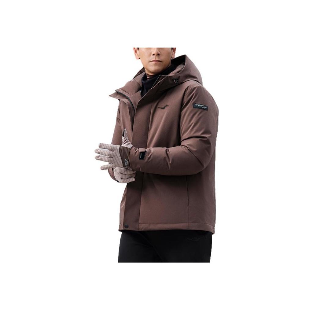 SAUCONY Thick Woven Hooded Zipper Jacket Down Coat Men Jackets Chestnut-Brown SC2240210A-CO56