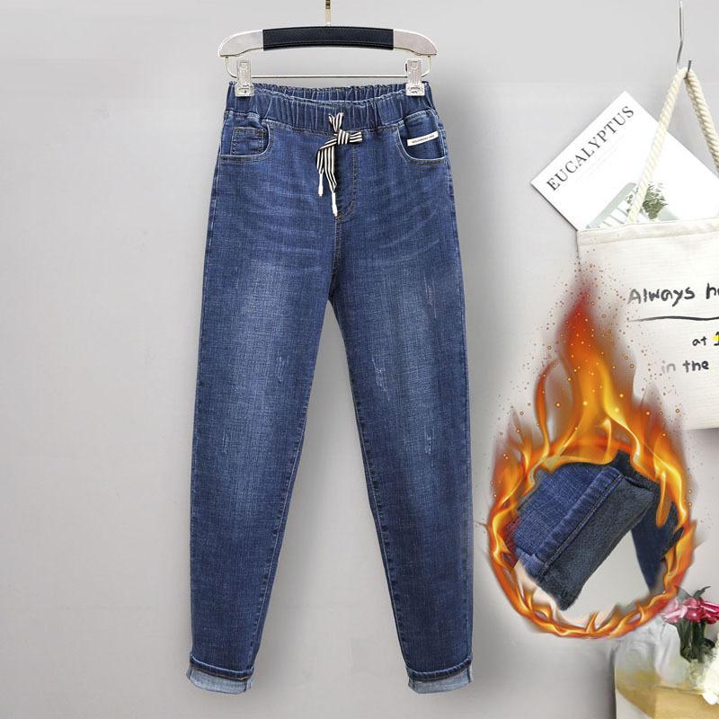 

Джинсы женские эластичные шаровары с высокой талией джинсы больших размеров с заниженной талией широкие брюки с подкладкой джинсы с защипами-морковками брюки с комфортной талией 2XL