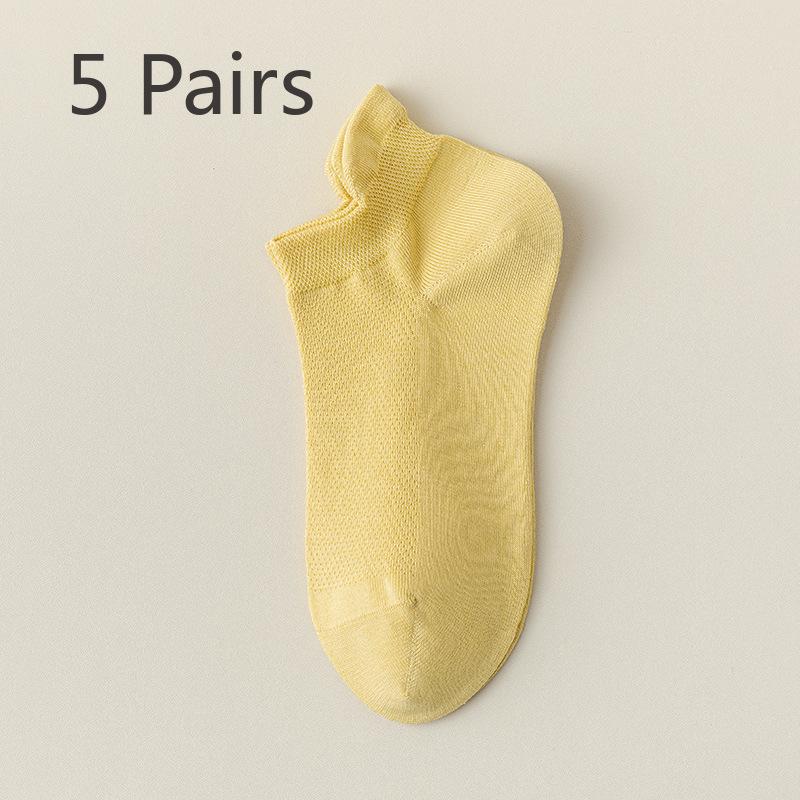 

5 пар женских летних тонких новых впитывающих пот хлопковых носков сетчатых дышащих носков 5 Pairs жёлтый