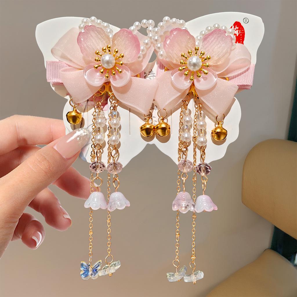 Mid-Autumn Hanfu Fairy Hair Clip - Women's & Children's Ancient Style Floral Tassel, Sweet Accessory for Girls