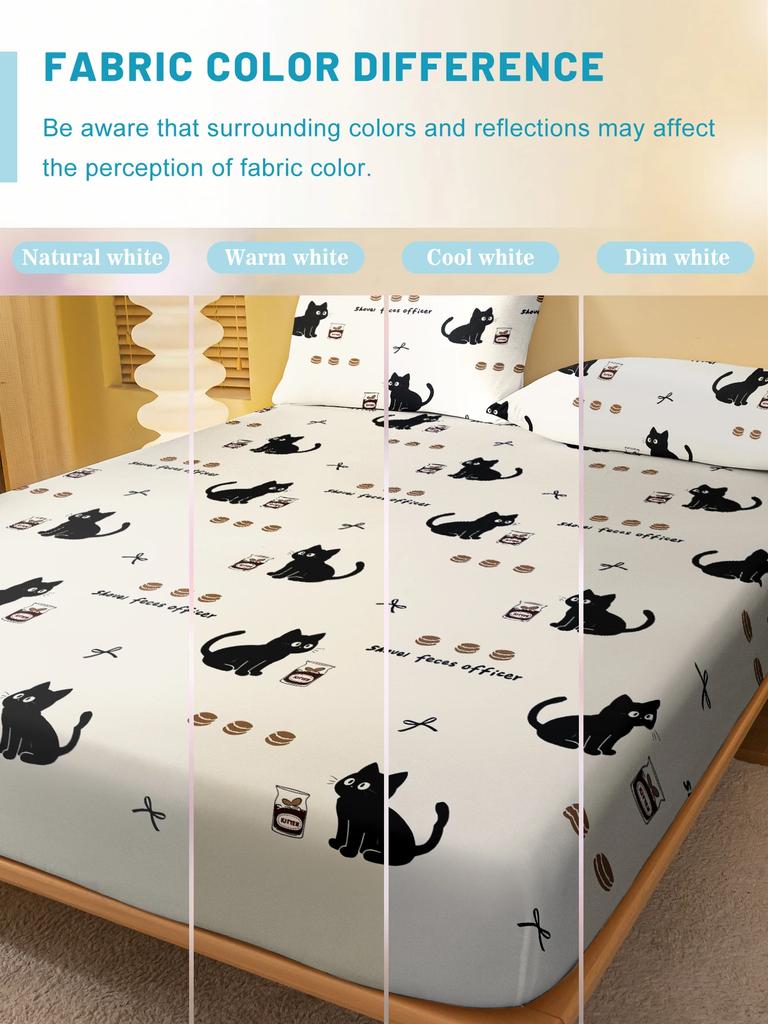 Cartoon 1 Cute Animal Cat Printed Matte Fitted Sheet, Bedroom Printed Bed Cover, Bedding Excluding Pillowcases