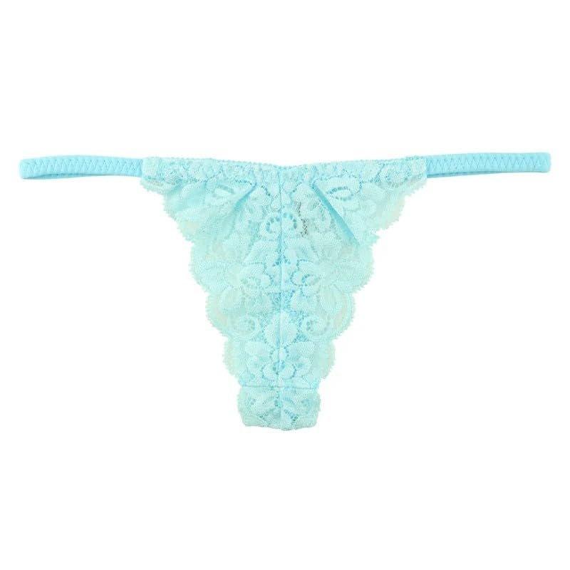 La-Pomme Women's Low-Rise Lace Thong Sheer Stretch G-String Sexy Elegant T-Back Panties Made In Japan