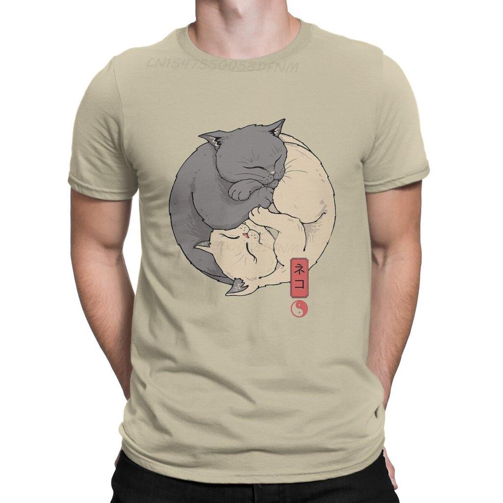 Yin Yang Cats Men T-shirts Japanese Art Anime T-shirts Men Graphic Tee Shirts Male Camisas Smooth T-shirts Transfer Printing