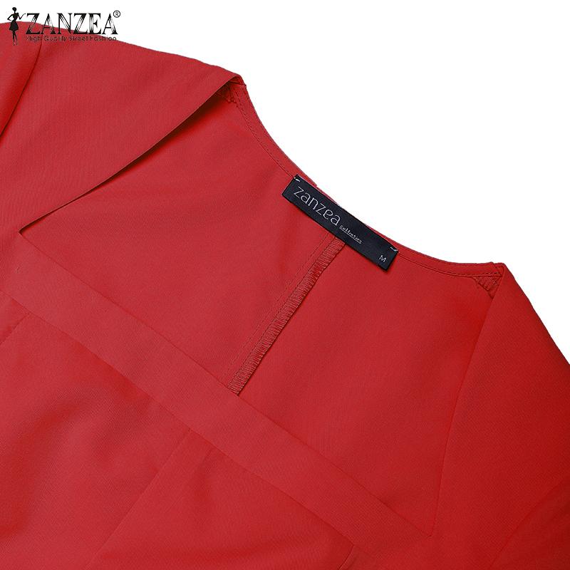 ZANZEA Women Casual Square Collar Summer Short Sleeve High Waist Dress