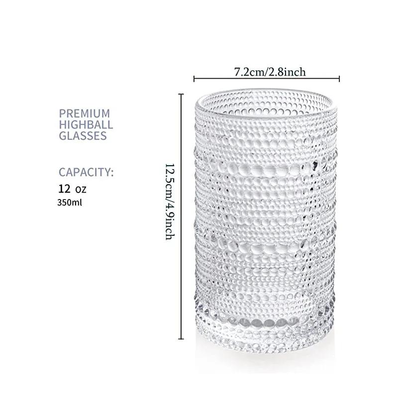 1/4PCS Tall Drinking Glasses Cup Vintage Glassware Crystal Tumblers Clear Embossed Glass Cups Romantic Iced Beverage Glass Beer