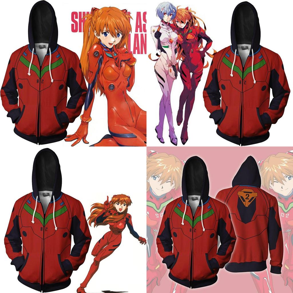 Evangelion Asuka Langley Soryu Cosplay Costume Anime Hoodie Zipper Sweat Jacket