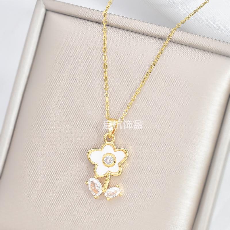 Small Flower Necklace Women'S Light Luxury Simple Versatile Zircon Pendant Exquisite Collarbone Chain