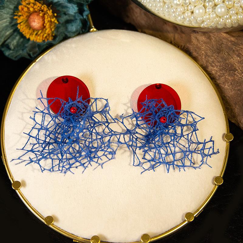 

Silver needle disc acrylic fringed earrings New Chinese niche temperament earrings Fashion versatile high-end earrings Women