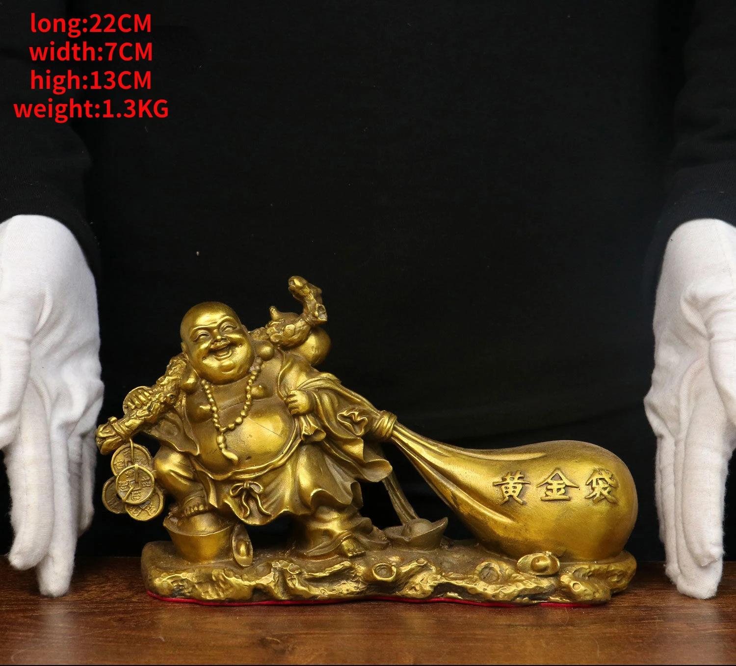 

Copper Maitreya Buddha Statue Big Belly Laughing Buddha Ornament Monk Gold Bag Company Opening Gift