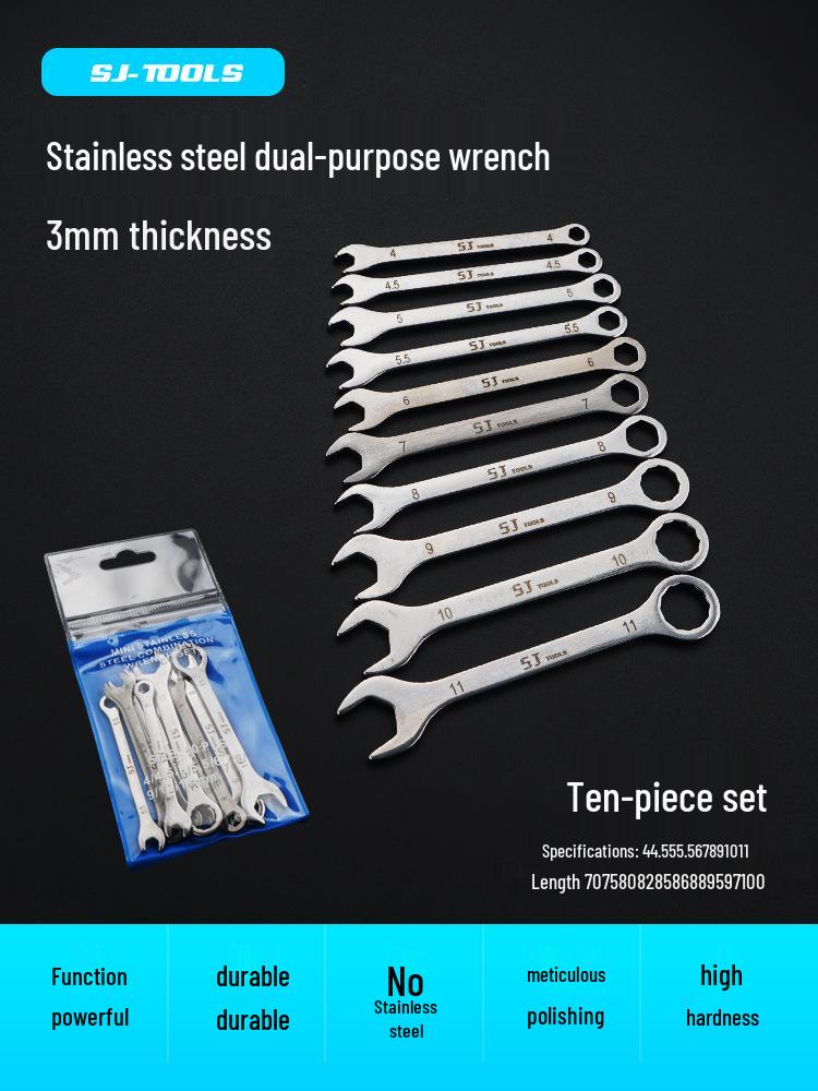 Shangjiang Reversible Ultra-Thin Stainless Steel Open-End Wrench for Auto Repair