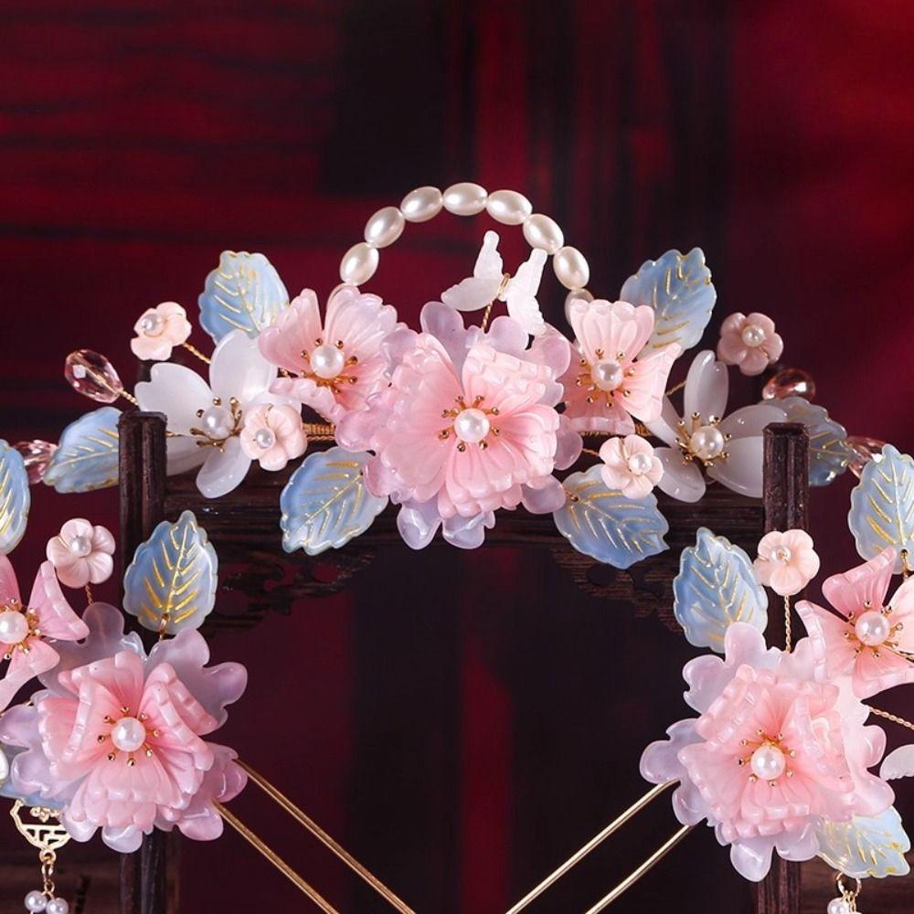 Tassel Chinese Style Hairpin Set Earring Flower Hair Comb Hanfu Hair Stick Hairstyle Design Tool