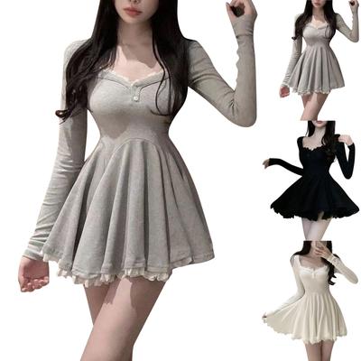 Sexy Prinzessinnenkleid mit Spitzensaum und langen Ärmeln in der Taille für Damen