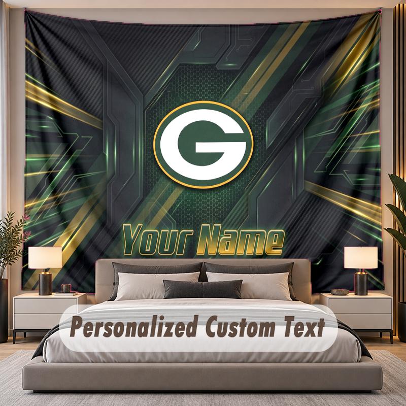 Custom Name Text Tapestry Green Bay Packers Personalized Polyester Wall Tapestry For Bedroom And Room