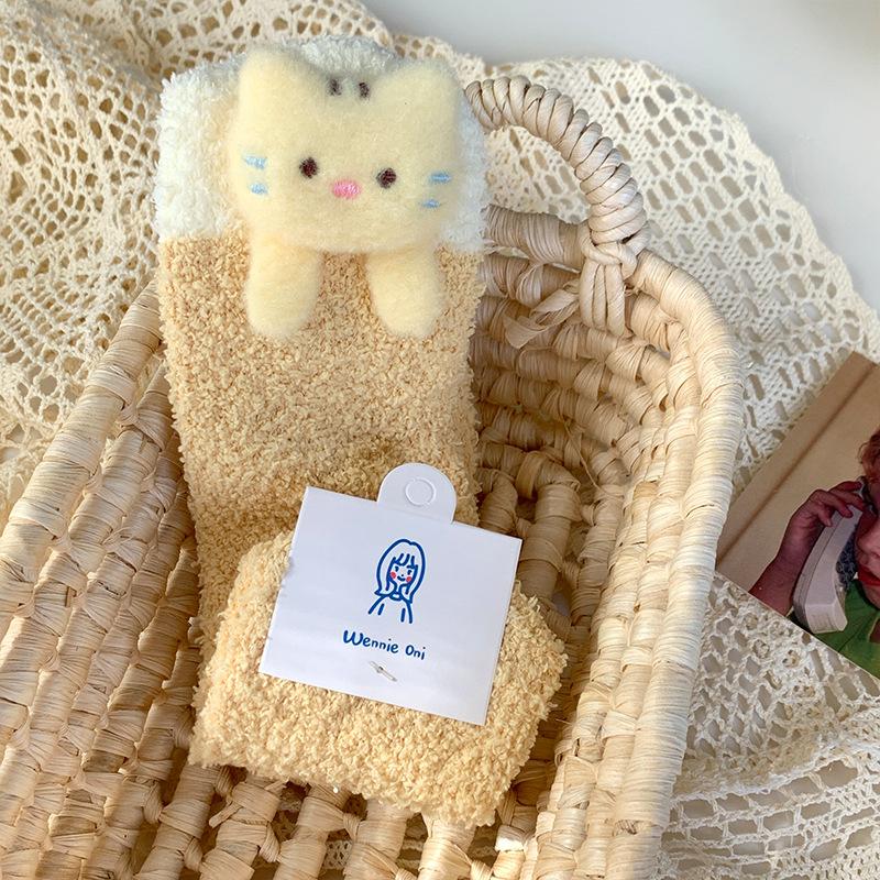 Women Winter Warm Fluffy Socks Cute Animal Frog Rabbit Dog Panda Socks Female Thick Coral Fleece Home Floor Sleep Socks