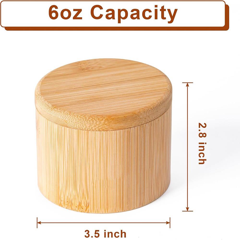 

Bamboo Salt Cellar,Salt Box with Magnetic Swivel Lid,Spice Box with Spoon for Storing Salt Pepper Sugar Herbs,6 Ounce Capacity