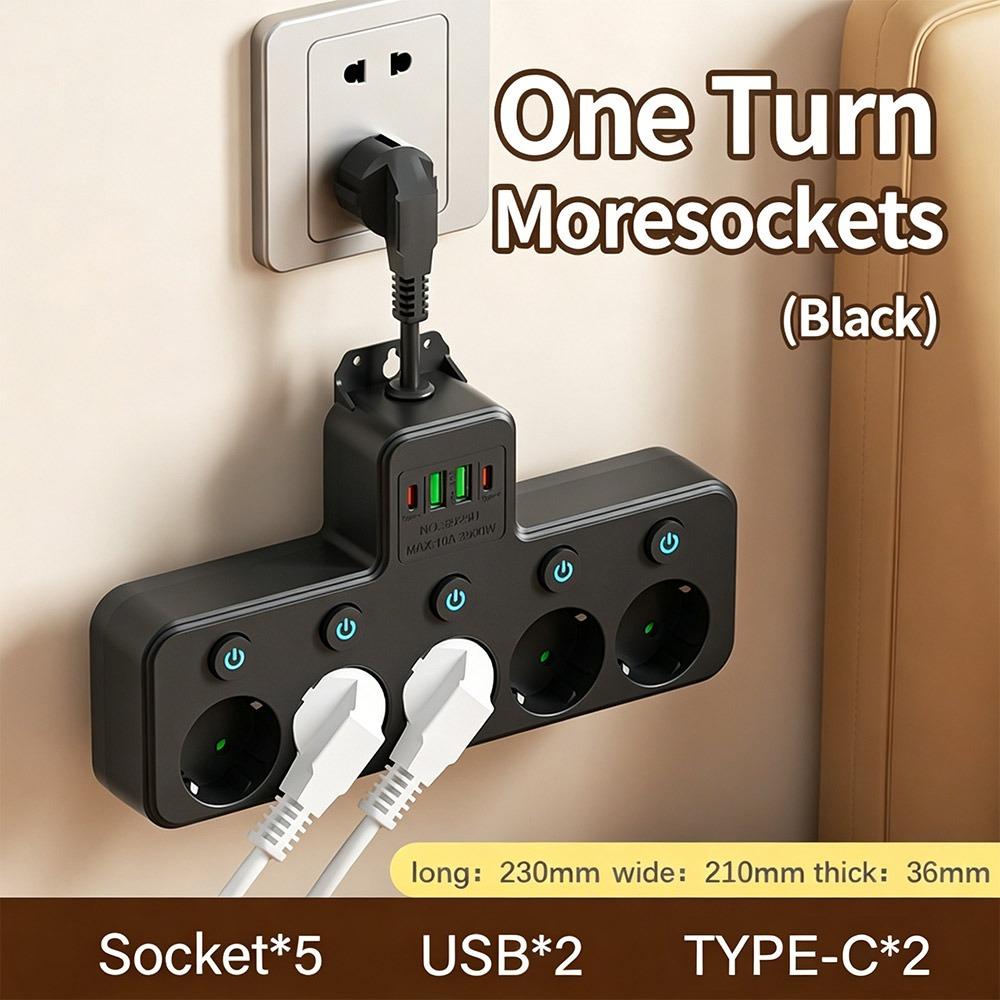 Durable 4/5 Plugs EU Plug Outlet Wall Mounted USB Outlet Electrical Socket Type-C Ports Universal Power Strip Home Offices