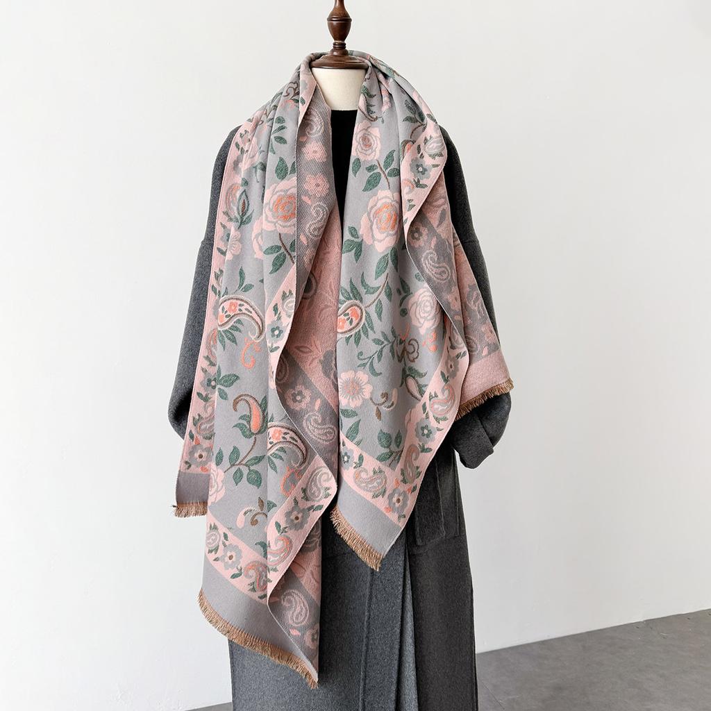 Flower Printing Cashmere Winter Scarf Women Scarves Adult Scarves for Lady Vintage Scarf Double Sided Fashion Poncho Wraps Caped