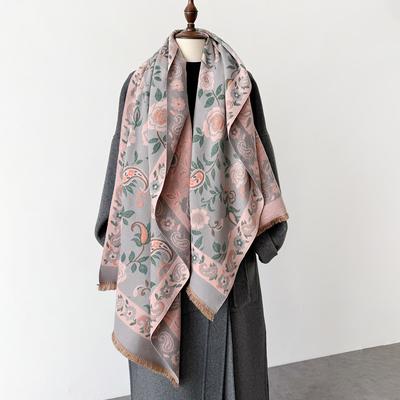 Écharpe d'hiver en cachemire à imprimé floral Écharpes pour femmes Écharpes pour adultes pour dame Écharpe vintage Poncho mode double face Enveloppes à capuche