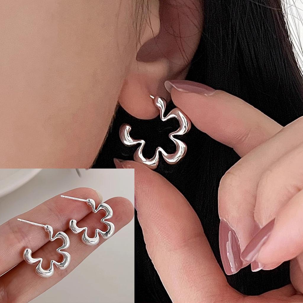 925 Silver Geometry Stud Earrings For Women Frosted Versatile Jewelry Gift Office Party Wear