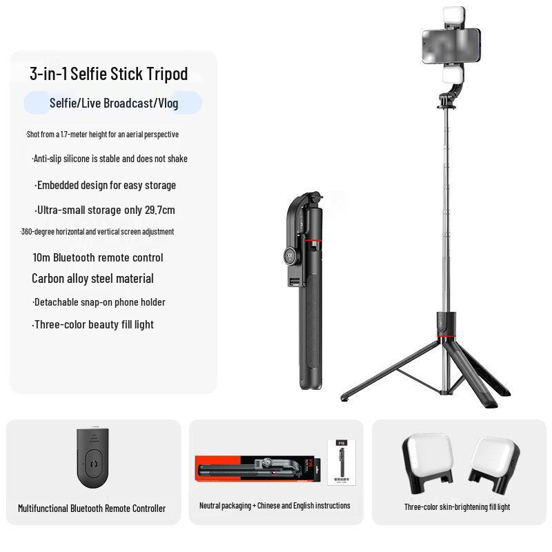 New F01 Anti-Shake Rotating Selfie Stick with Detachable Wireless Remote and Tripod for Travel Photography