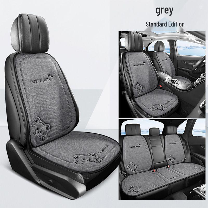 Cartoon Linen Car Seat Cushion – Universal Fit for Rear Driver Seat, Four Seasons