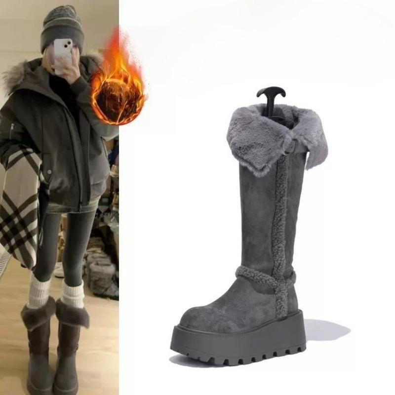 Cotton Boots with Fleece, Snow Boots for Women, Versatile and Stylish High-heeled Shoes, Long Boots