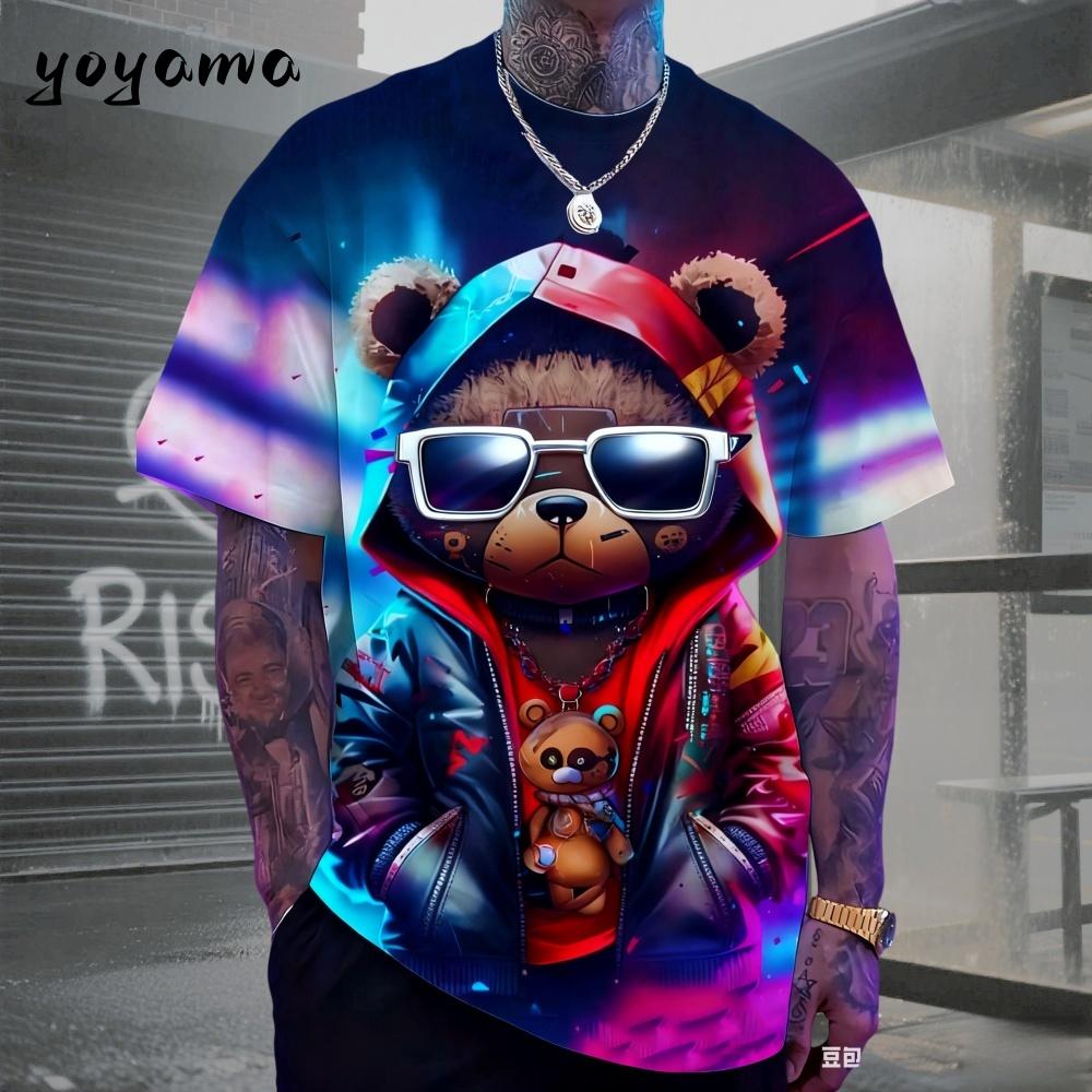 T-shirt da uomo Hip Hop con motivo Orso Stampa 3D Abbigliamento da uomo Estate Nuova Streetwear T-shirt Unisex Oversize Harajuku Abbigliamento da uomo