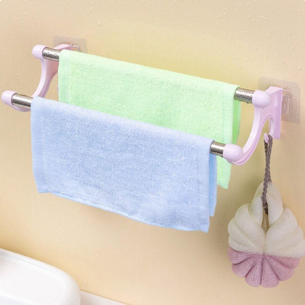 Stainless Steel Double Rod Towel Bar Punch-free Towel Storage Shelf Towel Rack  Toilet