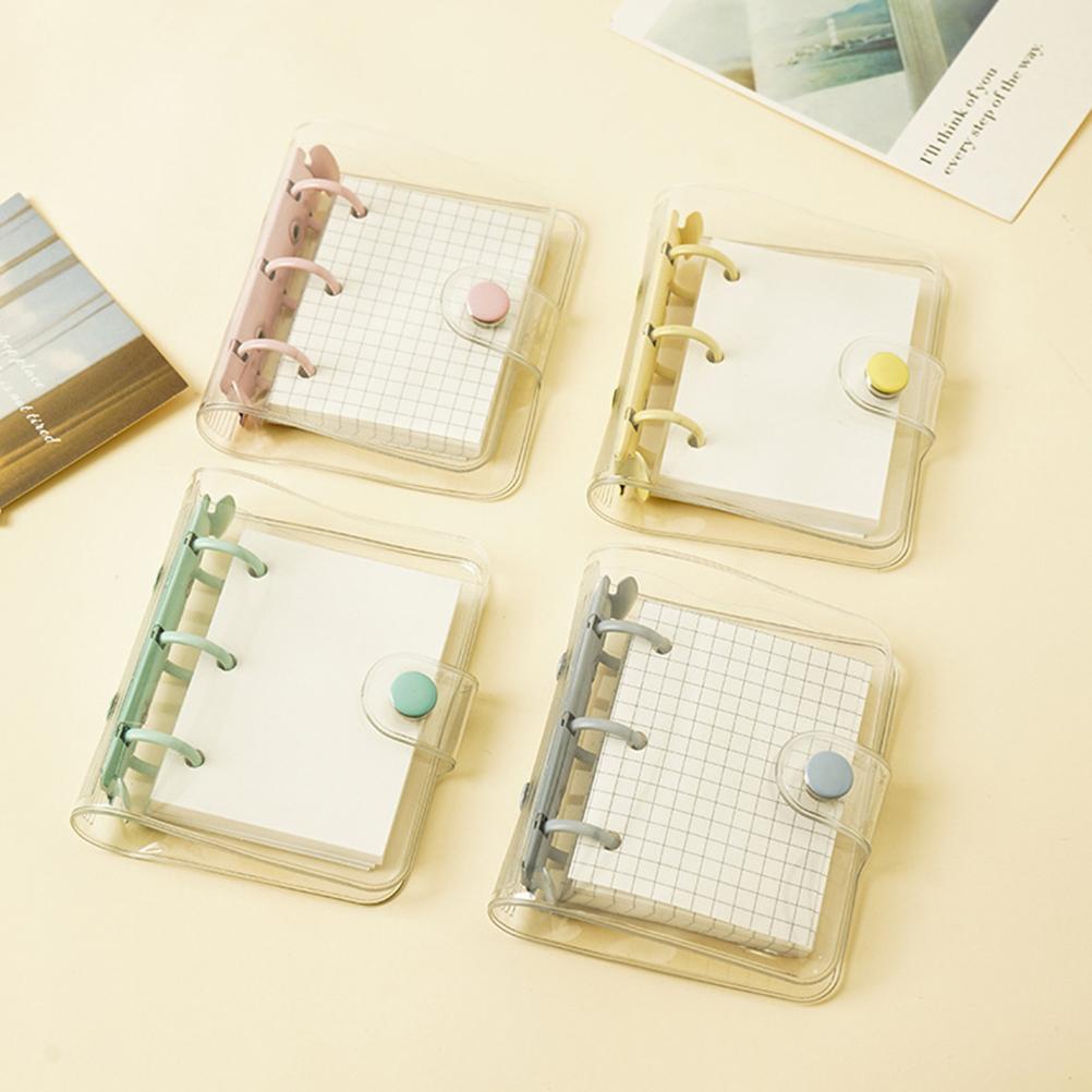 Mini Transparent 3Ring Binder Covers with Grid Inner Page and Binder Pockets Mini Loose Leaf Notebook Binder Clear PVC