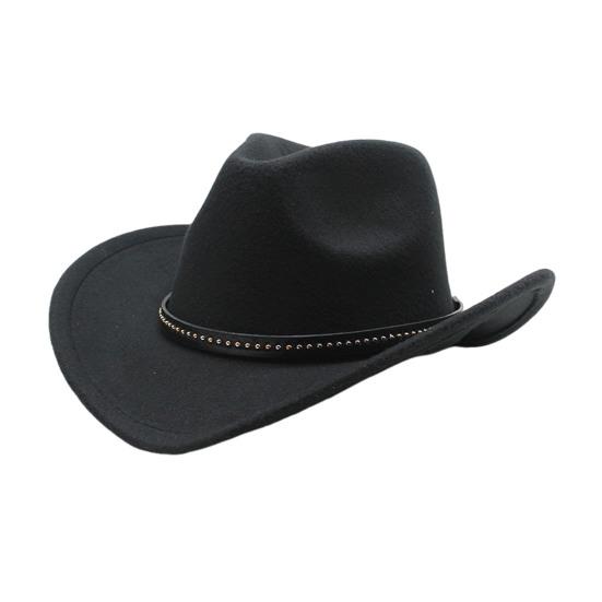 Vestlig Cowboyhatt for Menn Kvinner Filt Bredbremmet Cowgirlhatt med Sølvperler Rull opp Fedora-hatt for Wild West Kostymefest Halloween Cosplay