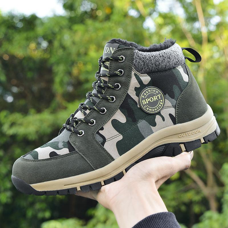 MCTIN Couples Cotton Shoes for Women Camouflage Winter Plush Warm High Tops Shoes Man's Non Slip Snow Boots