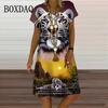 Casual Dames Losse A-lijn Jurken Dames Mode Feestjurk Zomer V-hals Tijgerprint Korte Mouw Midi Jurk Grote Maten Kleding